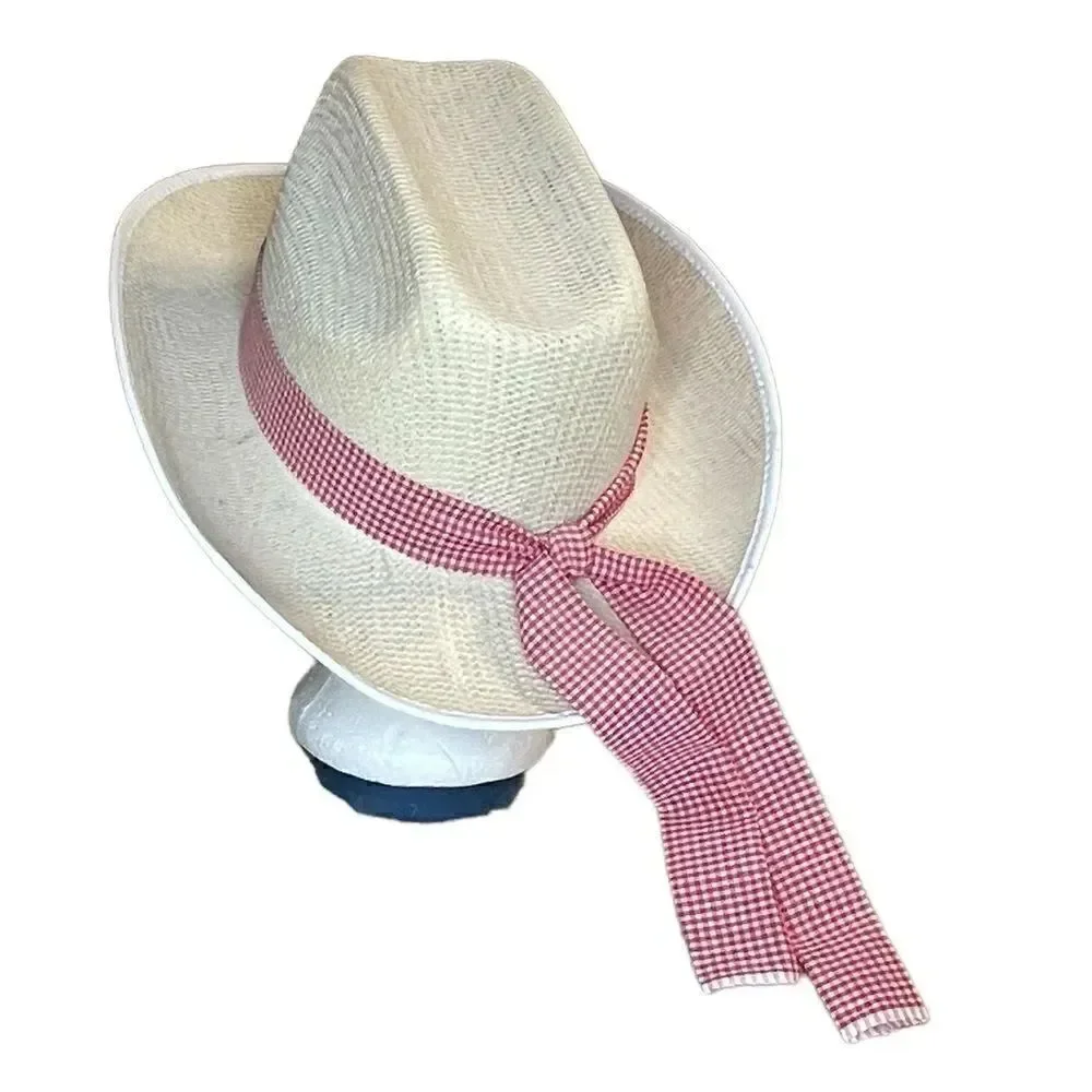 Straw Western hat with checkered red ribbon - Jacobson Hat Co.